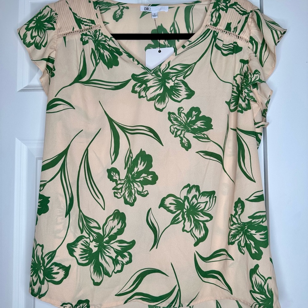 New Floral Green and Cream Women Top